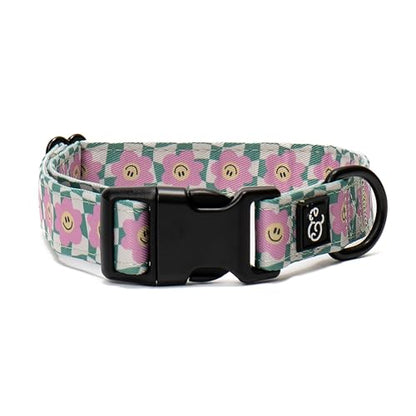 Lucy & Co. Dog Collar - Durable Lightweight Designer Collar for Pets - Adjustable Metal Safety Buckel. - Small - Green Pink Smiley - color: Just Chill, size: Small
