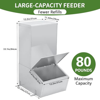 1.5 Bushel Hog Feeder, Automatic Single Door Pig Trough with Heavy Duty Galvanized Steel, Multipurpose Livestock Feeder for Supplemental Feeding and Outdoor Use (Single Door)
