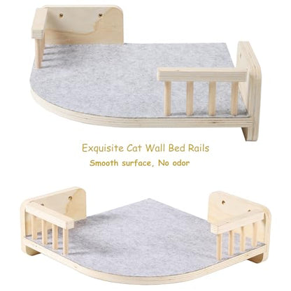 Cat Wall Shelves with 3 Steps Scratch Post, Climbing Shelf and Hammock for Indoor Cats (Wood)