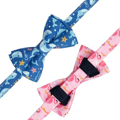 2 Pack Cotton Cat Collar with Bow Tie and Bell for Girl Boy Cats,Cute Pink Flamingo and Blue Whale Pattern Spring Summer Breakaway Cat Collar for Male Female Cats (Flamingo&Whale) - color: Flamingo&Whale