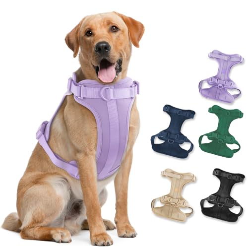 No Pull Lightweight Dog Harness: Adjustable Breathable Pet Vest Harness with Soft & Comfortable Cushion for Small Medium Large Dogs (L, Lilac) - color: Lilac, size: L:Neck=17"-22"/Chest=25"-36.5"