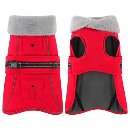 Dog Coat with Pocket, Waterproof Dog Jacket with Adjustable Buckle, Reflective Puppy Winter Coat Warm Turtleneck Fleece SnowJacket for Small Medium Large Dogs - Red 2XL - color: Red, size: XX-Large( Chest: 30.7"-39.4", Back:23.6")