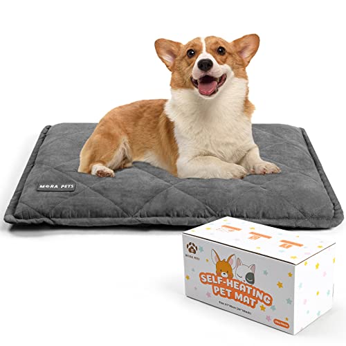 Mora Pets Self Heating Cat Bed Self Warming Cat Ped Ultra Warm Thermal Pet Bed Mat 30 x 21 Inches with Removable Cover Outdoor Indoor for Cats and Small Medium Dogs Machine Washable - color: Suede Grey, size: 30"L x 21"W x 2"Th
