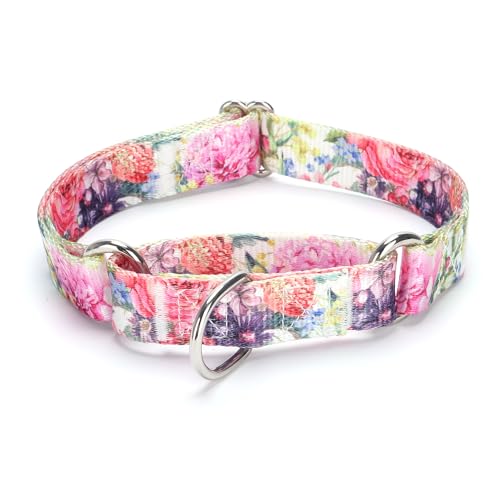 Martingale Dog Collars - Flower Multicolor Cute Patterns, Adjustable Nylon Training Dog Collar Suitable for Boy and Girl Dogs Medium Large Dogs (M, White1) - color: White1, size: M