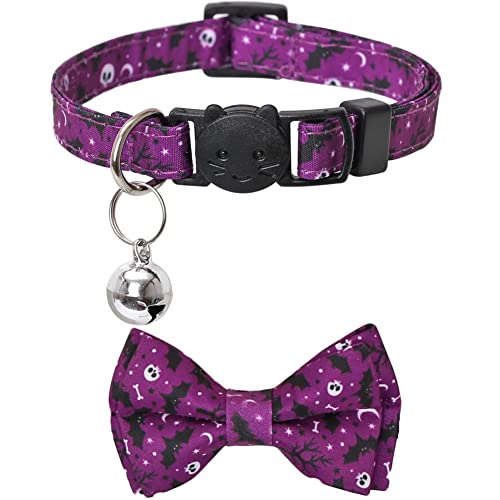 Halloween Cat Collar Breakaway with Cute Bow Tie and Bell for Kitty Adjustable Safety - color: Pattern 5