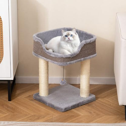 PETSITE 20 inch Small Cat Tree, Modern Cat Tree with Top Soft Upholstered Bed, Sisal Scratching Posts & Mats, and Interactive Dangling Ball, Ideal for Small Indoor Cats and Kittens