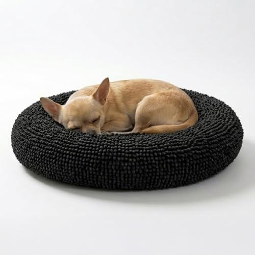 Muddy Mat® Cloud K-9 Bed for Dogs & Cats, Soft & Relaxing Donut Dog Bed, Chenille Material, Removable Cover, Washable & Dryer Safe–Black Small(25'x25') - color: Black, size: Small (25''X25'')