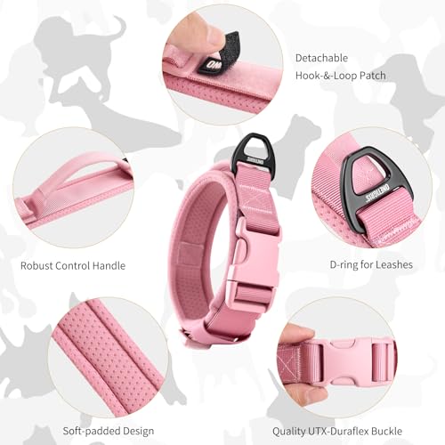 OneTigris Small Dog Collar with Handle, Soft and Adjustable Nylon Collar with Quick-Release Buckle, Lightweight No-Choke Design for Small Dogs(Pink, XS) - color: Pink, size: XS(10"-13")
