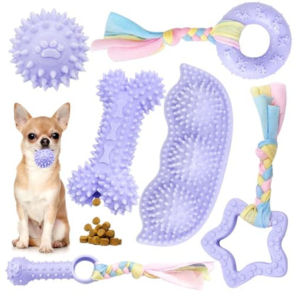 Petcare 6 Pack Puppy Teething Toys, Cute Purple Small Dog Chew Toys for Puppies 0-6 Months, Soft Rubber Rope Dog Teething Toys, Best Small Puppy Toys, Puppy Essentials Supplies - color: Purple