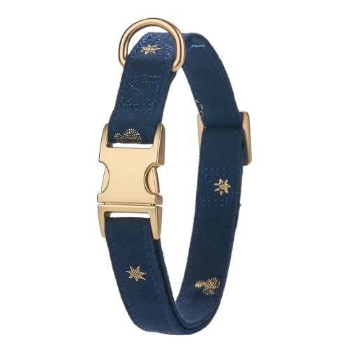 Cotton Fibric Dog Collar with High Grade Metal Buckle, for Small Dogs(Dark Blue,Small:10-15") - color: DK Blue, size: Small