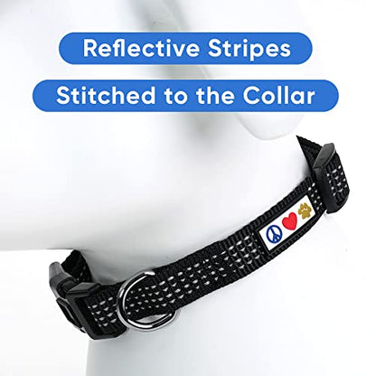 Pawtitas Reflective Dog Collar for X-Small Dogs – Adjustable Nylon Puppy Collar with Quick-Release Buckle | Fits Neck 8–13 in | Night Safety Training Collar | XS | Black - color: Black, size: X-Small (Pack of 1)