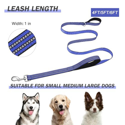 Hikiko Heavy Duty Dog Leash Strong Two Padded Soft Handles Dog Leash for Medium and Large Dogs (Blue,4FT) - color: Blue, size: 1 in x 4 ft