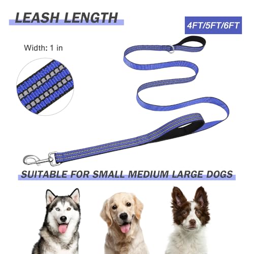 Hikiko Heavy Duty Dog Leash Strong Two Padded Soft Handles Dog Leash for Medium and Large Dogs (Blue,5FT) - color: Blue, size: 1 in x 5 ft