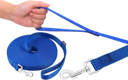 AMAGOOD Dog/Puppy Obedience Recall Training Agility Lead-15 ft 20 ft 30 ft 50 ft Long Leash-for Dog Training,Tie Out,Play,Safety,Camping (30Feet x 1Inch,Blue) - color: Blue, size: 1" x 30ft