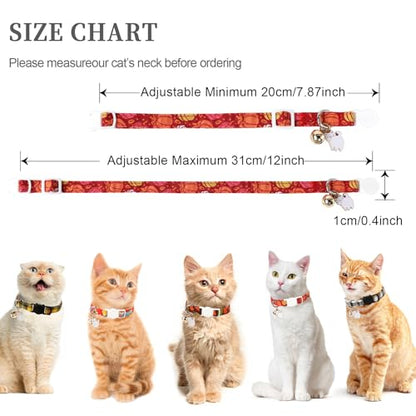 Unique style paws 2 Pack Kitten Collar Breakaway with Bell & Pendant, Adjustable Safety Cat Cotton Collars for Girl Boy Cats and Small Pets - color: deep mapleleaf & pumpkin