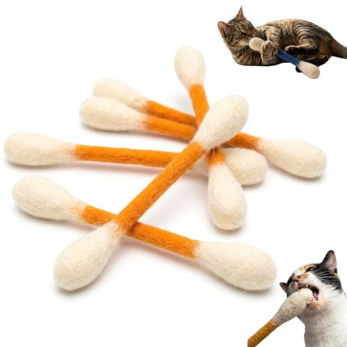 6 Pk Giant Cotton Swab Cat Toys with Catnip, Large Felt Kitty Kicker Chew Sticks for Indoor Cats Boredom Relief, Durable Teething Ropes for Kitten Dental Care & Interactive Play (Orange) - color: Orange