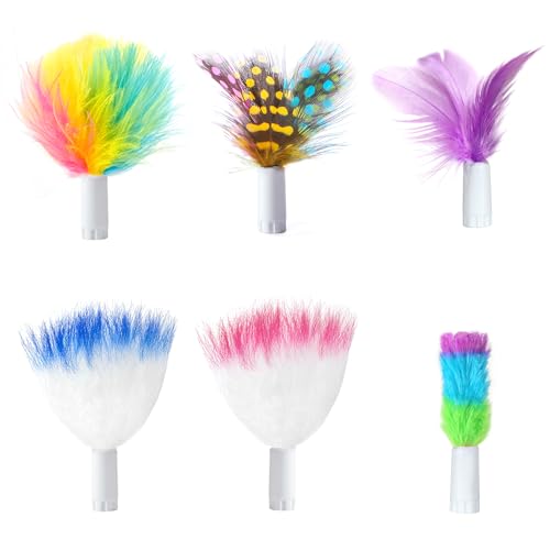 ORSDA 6Pcs Interchangeable Attachments Cat Feather Toys Replaceable Feathers and Fluffy Toy Accessories - color: Various Refills Feathers*6