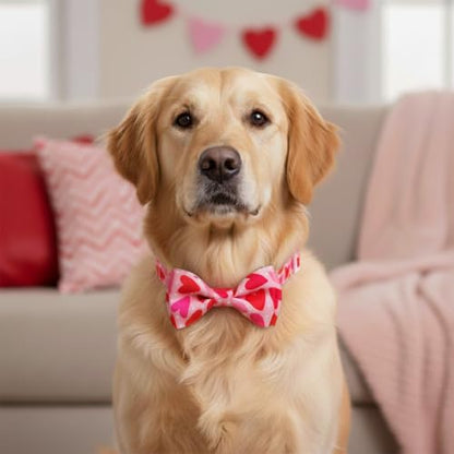 Valentine Dog Collar with Bow Tie, Holiday Quick-Release Red and Pink Heart with White Polka Dots Pattern for Small Medium Large Pets Puppies - color: Valentine Pink Heart, size: Medium-(12.5-20") Neck * 3/4" Wide