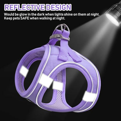 Small Pet Harness Collar and Leash Set, Step in No Chock No Pull Linen Fabric Soft Mesh Dog Vest Harnesses Reflective for Dogs Puppy Cats Kitten Rabbit (Purple, XS) - color: Purple, size: X-Small