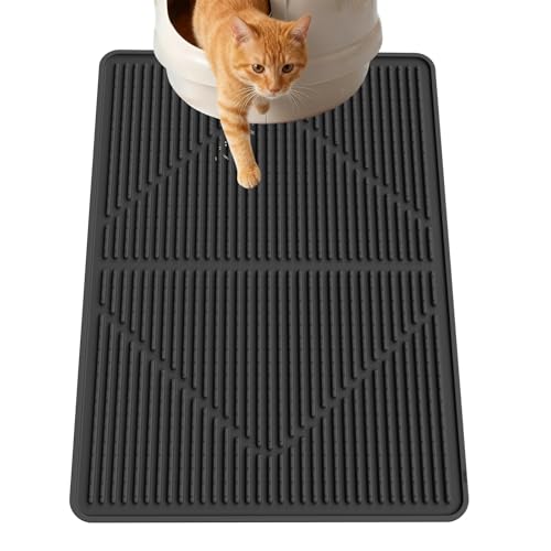 Gosmol Cat Litter Mat XXL 38" x 25" Extra Large Waterproof Trapping Mat with Raised Points, Easy Clean Litter Mat, Non-Slip Silicone Cat Mats for Litter Boxes & Floor-Black - color: Black