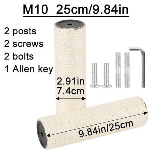 7.4cm 2.91in Diameter Cat Tree Scratching Post Replacement Sisal Pole Parts for Cat Tower (M10, 9.84in/25cm) - color: 9.84in/25cm, size: M10*2posts