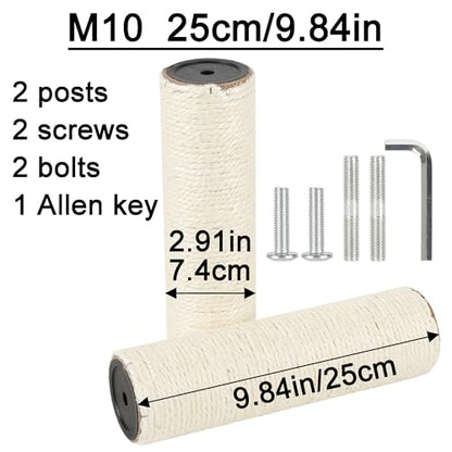 7.4cm 2.91in Diameter Cat Tree Scratching Post Replacement Sisal Pole Parts for Cat Tower (M10, 9.84in/25cm) - color: 9.84in/25cm, size: M10*2posts