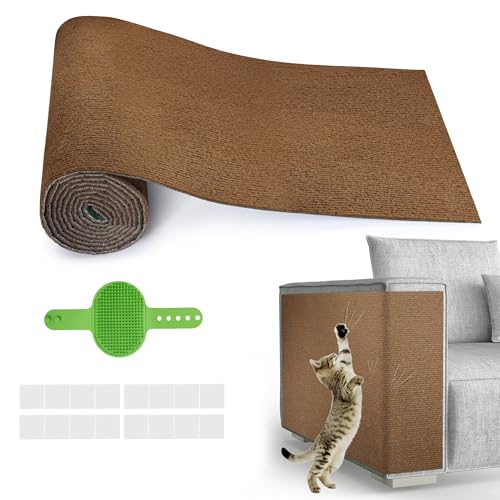 Cat Scratch Furniture Protector, 78.7''x15.8'' Trimmable DIY Self-Adhesive, Durable Corner Scratcher Couch Protectors from Cat Claws for Sofa, Tree Shelves & Scratching Posts (Brown) - color: Brown, size: 78.7x15.8Inch