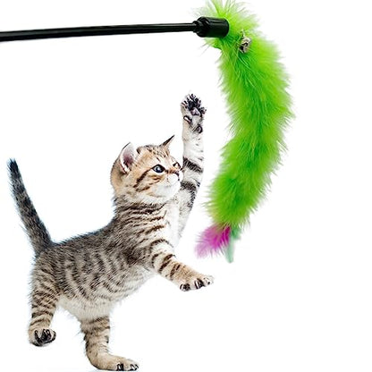 Cat Wand Feather Toys, 6 Pieces Interactive Cat Feathers Teaser Toy for Indoor Cats Play - color: 6PCS Cat Wand Toys