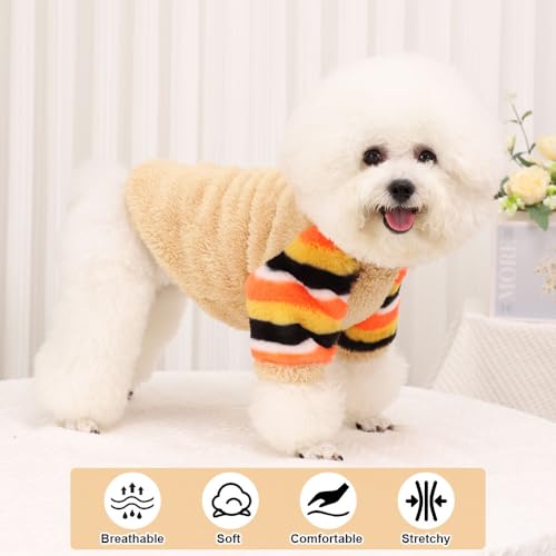 Dog Sweater for Small Winter Warm Fleece Turtleneck Sweatshirt Clothes Boy Girls Pet Pullover with Rainbow Sleeves Cat Apparel Stretchy Outfit(Khaki, S) - color: Khaki, size: Small