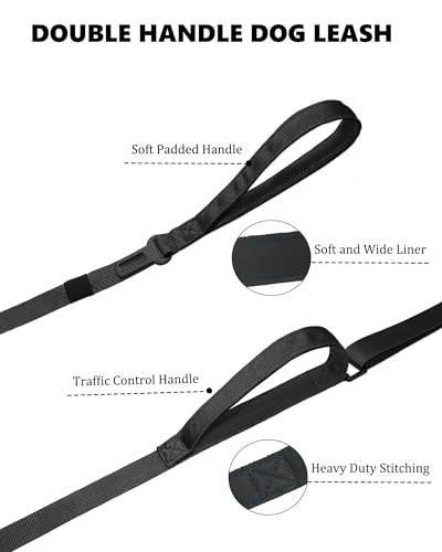Hotsky Heavy Duty Dog Leash with Two Padded Handles,4.5-6 FT Adjustable Nylon Seatbelt Dog Leash with Traffic Handle and Carabiner for Large Medium and Small Breed Dogs that Pull,Black - color: No Bungee(4.5-6FT,All),Black, size: Standard