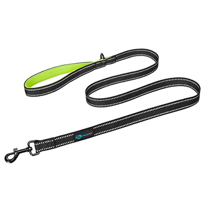 PHOEPET 5 Feet Heavy Duty Dog Leash - Reflective - Soft Padded Handle Traffic Grip for Extra Control (L,Green) - color: Green