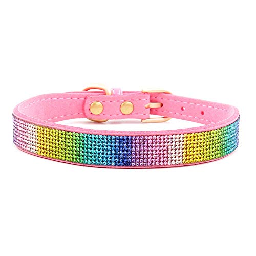 Rhinestone Dog Collar, Cute Dazzling Sparkling Soft Suede Leather Adjustable Pet Dog Cat Collar Crystal Diamond for Puppy Small Medium Large Dogs (XXS:15.5-21cm, Pink-2) - color: Pink-2, size: XXS:15.5 - 21cm