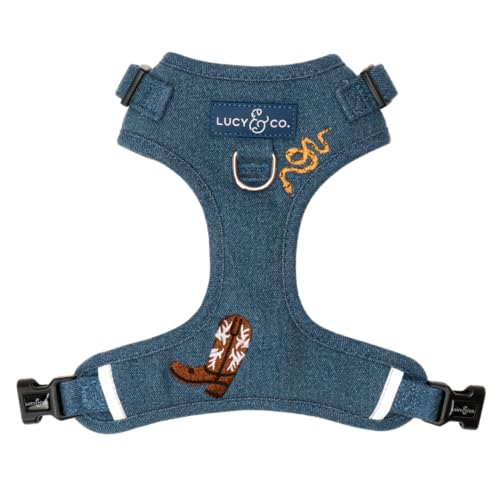 Lucy & Co. The Giddy Up No-Pull Dog Harness for Dogs – Vest to Stop Pulling & Walk Easy – Comfortable Leash Training Product w/Adjustable Chest & Neck Straps - Blue Demin Cowboy - Small - color: Giddy Up, size: Small