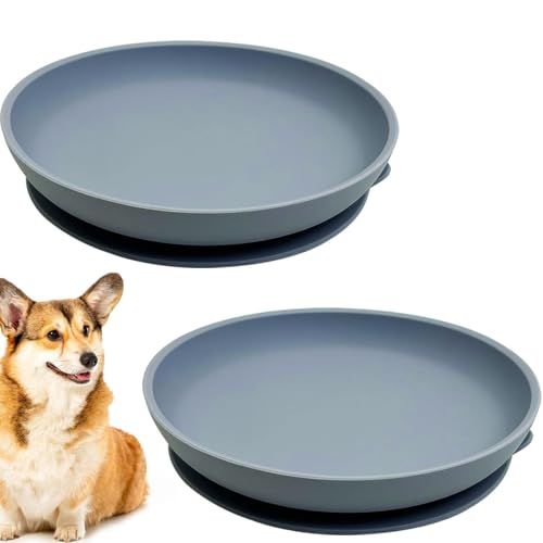 Silicone Dog Bowl Set of 2-7.7in No Spill Puppy Food and Water Dish Less Mess Cat Plates with Suction Cup Non-Tippable Feeding Bowls for Small & Medium-Sized Pets (Round Blue) - color: Blue
