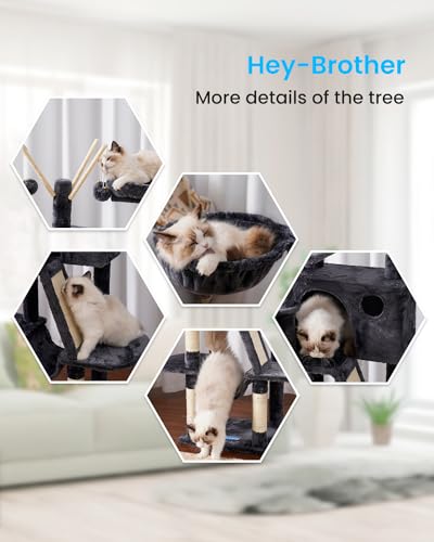 Hey-brother Cat Tree, 53 inch Cat Tower for Indoor Cats, Cat House with Padded Platform Bed, Toy Balls, Large Cozy Condo, Hammocks and Sisal Scratching Posts, Smoky Gray MPJ019-SG - color: Smoky Gray