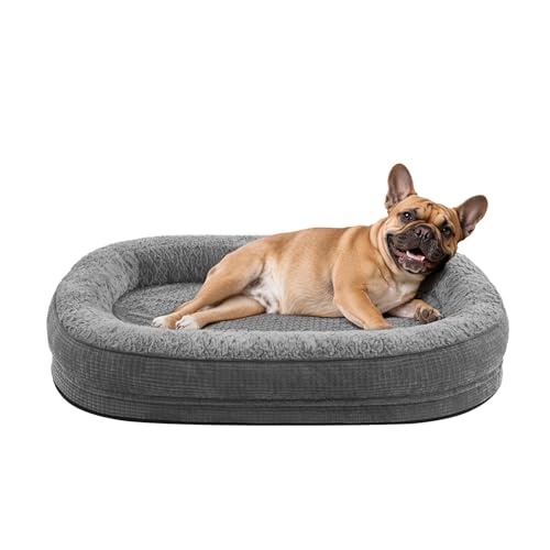 JOEJOY Orthopedic Dog Bed for Medium Dogs, Egg-Crate Memory Foam Pet Bed with Bolster Sides, Waterproof Lining, Removable Washable Cover & Non-Slip Bottom, Grey - color: Grey, size: M(28"x 23"x 6")
