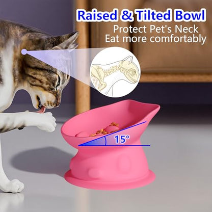 Slow Feed Cat Bowl, Elevated Cat Food Dish with Tilted Design, Dual-Use for Dry and Wet Food, Anti-Vomit, Anti-Choking, Easy to Clean - color: Pink, size: Big