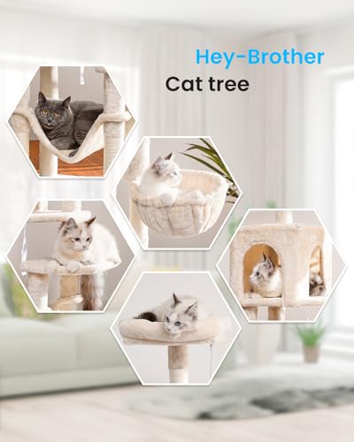 Hey-brother Cat Tree with Large Hammock, Multi-Level Cat Tower for Indoor Cats, Cat Condo with Sisal-Covered Scratching Posts and Top Perch, Beige MPJ050M - color: Beige