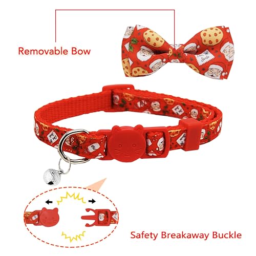 2 Pack Christmas Dear Santa & Cookie Mail Design Collars with Removable Bow Tie & Bell, Holiday Breakaway Safety Buckle Collar for Boys and Girls Kitties and Kitten(Red&Green) - color: Christmas Jolly
