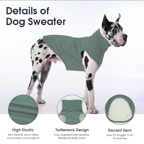 IECOii Dog Fleece Vest Sweater - Stretch Warm Pullover with Turtleneck,Green,Large, Easy On/Off Winter Dog Sweater for Medium Large Dogs Girl Boy, Winter Fall Jumpsuit with High Neck - color: Green, size: Large
