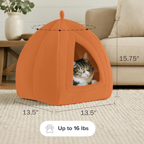 Cat House - Indoor Cat Bed with Removable Foam Cushion - Pet Tent for Kittens, Rabbits, Guinea Pigs, and Other Small Animals by PETMAKER (Brown)
