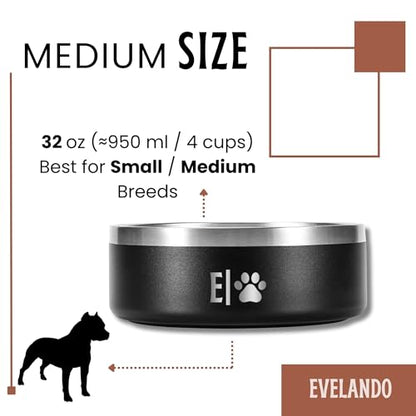 32 oz - 4 Cups Stainless Steel Dog Bowls – Triple-Insulated Pet Dish Keeps Water Cold & Food Warm – BPA-Free, Non-Slip Base – Durable & Elegant Feeding Bowl for Small & Medium Dogs & Cats - size: 32 oz