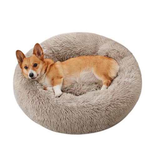 WESTERN HOME WH Calming Dog & Cat Bed, Anti-Anxiety Donut Cuddler Warming Cozy Soft Round Bed, Fluffy Faux Fur Plush Cushion Bed for Small Medium Dogs and Cats (20"/24"/27"/30") - color: Brown, size: 30.0"l x 30.0"w x 8.0"th