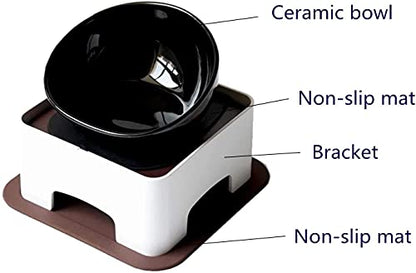 Ceramic Bulldog Bowl Dog Feeding Bowl - Dog Dish Wide Mouth Pet Sterile Tilted Pet Feeder with Anti-Skid Rubber Mat for Small Medium Dogs (Black) - color: Black