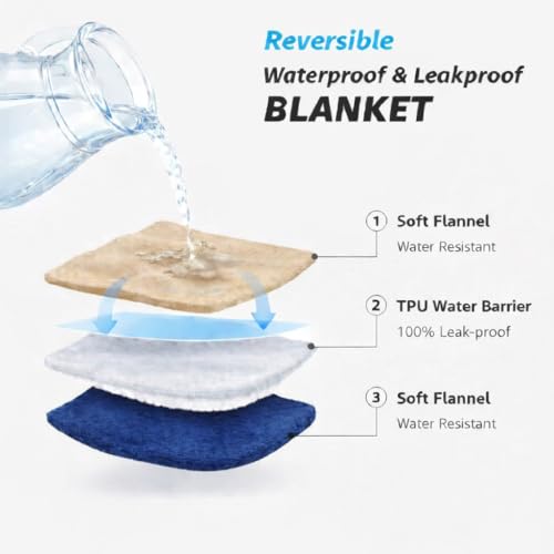King Size Waterproof Blanket – Spill-Proof, Water-Resistant Flannel Blanket for Bed, Couch, Kids & Pets Protection, Reversible Cozy Design (Velvet Brown & Twilight Blue, 90x108) - color: Velvet Brown & Twilight Blue, size: King