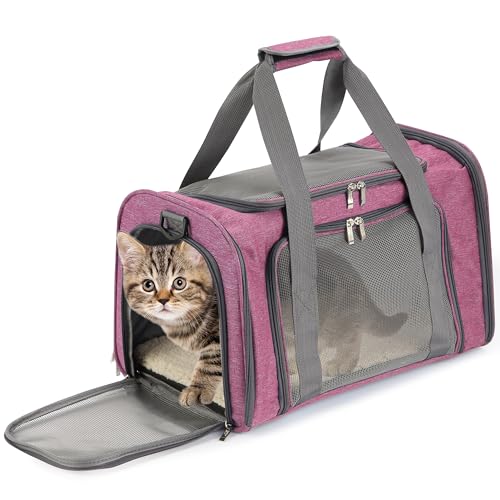 Mr. Pen- Pet Carrier, 17.5" x 11.2" x 11.5", Medium Size, Pink, Portable Travel Carrier for Small Pets, Cats & Small Dogs, Breathable Mesh, Safety Inner Leash, Side Pocket & Padded Shoulder Strap - color: Pink