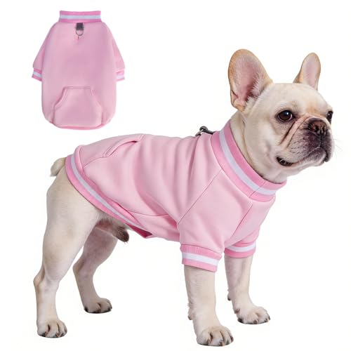 BINGPET Small Dog Sweater Pullover Fleece Vest with Leash Hole & D-Ring,Cotton Dog Hoodie for Small Medium Large Dogs Puppy Boys Girls,Thick Soft Fleece Winter Dog Clothes Cold Weather Sweatshirt Coat - color: Pink, size: M(Chest: 23",Neck: 15",Back: 15")