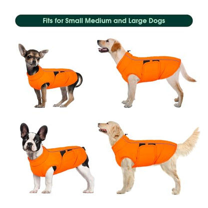 Kuoser Dog Jacket, Winter Dog Coats for Medium Dogs, Reflective Doggie Cold Weather Coats Pet Clothes, Puppy Snow Jacket for Frech Bulldog, Boston Terrier, Warm Hunting Vest, Orange M