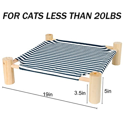 Cat and Dog Hammock Bed for Small Dogs, Brethable Wooden Cat Pet Rabbit Elevated Cooling Outdoor Bed Cots Furniture for Summer Blue Stripe - color: Blue Stripes