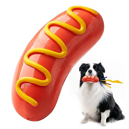 LiuMelinda Dog Chew Toys for Aggressive-Chewers - Indestructible Dog Toy for Aggressive Chewer，Tough Chew Toys for Dogs （Rubber） - color: 01-Red-Hotdog